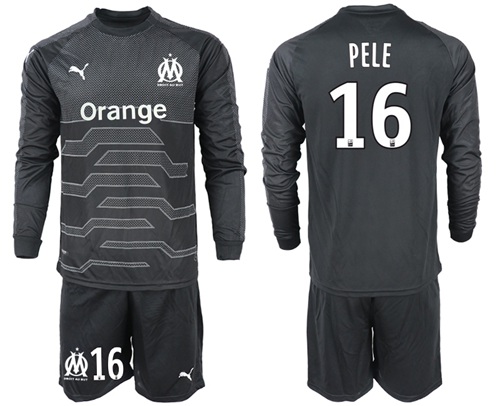 Marseille #16 Pele Black Goalkeeper Long Sleeves Soccer Club Jersey